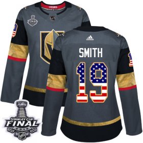 Wholesale Cheap Adidas Golden Knights #19 Reilly Smith Grey Home Authentic USA Flag 2018 Stanley Cup Final Women\'s Stitched NHL Jersey