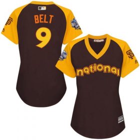 Wholesale Cheap Giants #9 Brandon Belt Brown 2016 All-Star National League Women\'s Stitched MLB Jersey