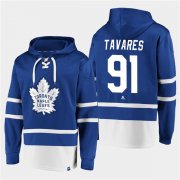 Wholesale Cheap Men's Toronto Maple Leafs #91 John Tavares Blue All Stitched Sweatshirt Hoodie