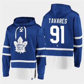 Wholesale Cheap Men\'s Toronto Maple Leafs #91 John Tavares Blue All Stitched Sweatshirt Hoodie