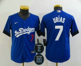 Wholesale Cheap Youth Los Angeles Dodgers #7 Julio Urias Blue #2 #20 Patch City Connect Number Cool Base Stitched Jersey