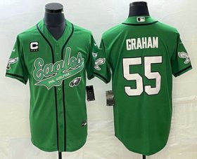 Wholesale Cheap Men\'s Philadelphia Eagles #55 Brandon Graham Green C Patch Cool Base Stitched Baseball Jersey