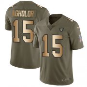 Wholesale Cheap Nike Raiders #15 Nelson Agholor Olive/Gold Youth Stitched NFL Limited 2017 Salute To Service Jersey