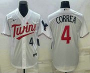 Cheap Men's Minnesota Twins #4 Carlos Correa Number White Red Stitched MLB Cool Base Nike Jersey