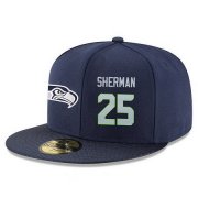 Wholesale Cheap Seattle Seahawks #25 Richard Sherman Snapback Cap NFL Player Navy Blue with Gray Number Stitched Hat