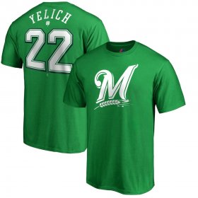 Wholesale Cheap Milwaukee Brewers #22 Christian Yelich Majestic St. Patrick\'s Day Stack Player Name & Number T-Shirt Kelly Green