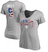 Wholesale Cheap Women's New Orleans Saints #9 Drew Brees NFL Pro Line by Fanatics Branded Banner Wave Name & Number T-Shirt Heathered Gray