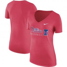Wholesale Cheap Philadelphia Phillies Nike Women\'s Practice Tri-Blend V-Neck T-Shirt Red
