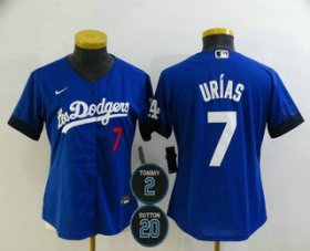 Wholesale Cheap Women\'s Los Angeles Dodgers #7 Julio Urias Blue #2 #20 Patch City Connect Number Cool Base Stitched Jersey