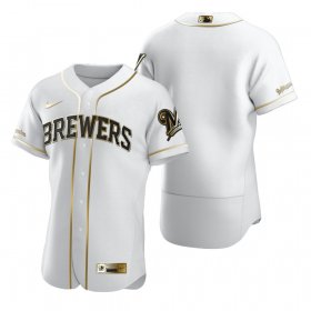Wholesale Cheap Milwaukee Brewers Blank White Nike Men\'s Authentic Golden Edition MLB Jersey