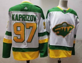 Wholesale Cheap Men\'s Minnesota Wild #97 Kirill Kaprizov 2021 White Retro Stitched NHL Jersey