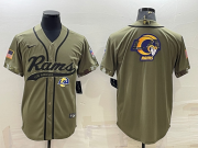 Wholesale Cheap Men's Los Angeles Rams Olive Salute to Service Team Big Logo Cool Base Stitched Baseball Jersey