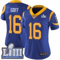 Wholesale Cheap Nike Rams #16 Jared Goff Royal Blue Alternate Super Bowl LIII Bound Women's Stitched NFL Vapor Untouchable Limited Jersey