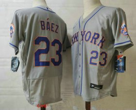 Wholesale Cheap Men\'s New york mets #23 javier baez grey stitched mlb flex base nike jersey