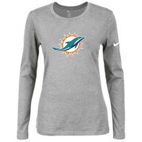 Wholesale Cheap Women\'s Nike Miami Dolphins Of The City Long Sleeve Tri-Blend NFL T-Shirt Light Grey