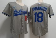 Cheap Mens Los Angeles Dodgers #18 Yoshinobu Yamamoto Nike Grey Los Angeles FlexBase Jersey