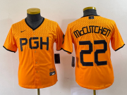 Wholesale Cheap Youth Pittsburgh Pirates #22 Andrew McCutchen Yellow 2023 City Connect Stitched Jersey1