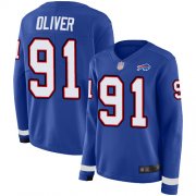 Wholesale Cheap Nike Bills #91 Ed Oliver Royal Blue Team Color Women's Stitched NFL Limited Therma Long Sleeve Jersey