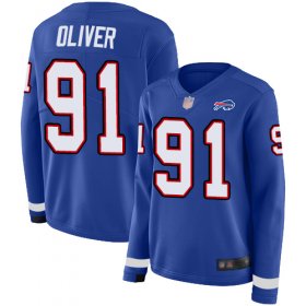 Wholesale Cheap Nike Bills #91 Ed Oliver Royal Blue Team Color Women\'s Stitched NFL Limited Therma Long Sleeve Jersey