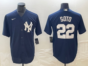 Cheap Men's New York Yankees #22 Juan Soto Name Navy Blue Cool Base Stitched Baseball Jersey
