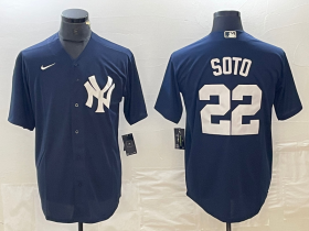 Cheap Men\'s New York Yankees #22 Juan Soto Name Navy Blue Cool Base Stitched Baseball Jersey