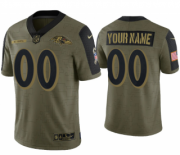 Wholesale Cheap Men's Olive Baltimore Ravens ACTIVE PLAYER Custom 2021 Salute To Service Limited Stitched Jersey