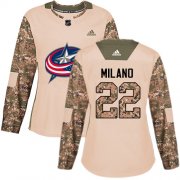 Wholesale Cheap Adidas Blue Jackets #22 Sonny Milano Camo Authentic 2017 Veterans Day Women's Stitched NHL Jersey