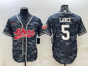 Wholesale Cheap Men\'s San Francisco 49ers #5 Trey Lance White Name Grey Camo With Patch Cool Base Stitched Baseball Jersey