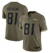Wholesale Cheap Men's Los Angeles Chargers #81 Mike Williams 2022 Olive Salute To Service Limited Stitched Jersey