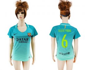 Wholesale Cheap Women\'s Barcelona #6 Aleix Vidal Sec Away Soccer Club Jersey