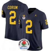 Cheap Men's Michigan Wolverines #2 Blake Corum 2023 F.U.S.E. Navy Blue Rose Bowl Patch Stitched Jersey