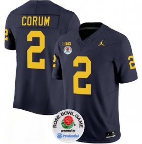 Cheap Men\'s Michigan Wolverines #2 Blake Corum 2023 F.U.S.E. Navy Blue Rose Bowl Patch Stitched Jersey