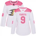 Wholesale Cheap Adidas Ducks #9 Paul Kariya White/Pink Authentic Fashion Women's Stitched NHL Jersey