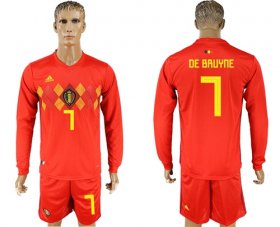 Wholesale Cheap Belgium #7 De Bruyne Red Home Long Sleeves Soccer Country Jersey
