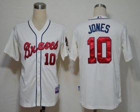 Wholesale Cheap Braves #10 Chipper Jones Cream Cool Base Stitched MLB Jersey