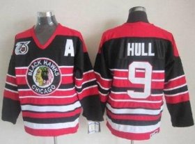 Wholesale Cheap Blackhawks #9 Bobby Hull Red/Black 75TH CCM Stitched NHL Jersey