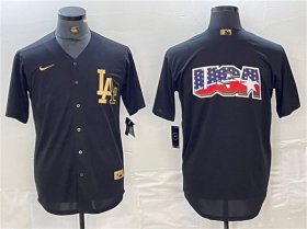 Cheap Men\'s Los Angeles Dodgers Team Big Logo Black Cool Base Stitched Baseball Jersey