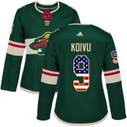 Wholesale Cheap Adidas Wild #9 Mikko Koivu Green Home Authentic USA Flag Women's Stitched NHL Jersey