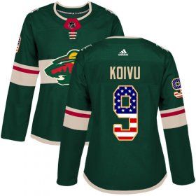 Wholesale Cheap Adidas Wild #9 Mikko Koivu Green Home Authentic USA Flag Women\'s Stitched NHL Jersey