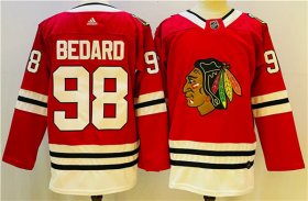 Wholesale Cheap Men\'s Chicago Blackhawks #98 Connor Bedard Red Black Stitched Jersey