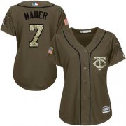 Wholesale Cheap Twins #7 Joe Mauer Green Salute to Service Women's Stitched MLB Jersey