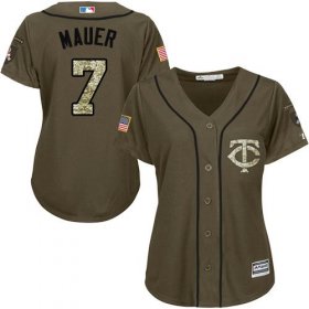 Wholesale Cheap Twins #7 Joe Mauer Green Salute to Service Women\'s Stitched MLB Jersey