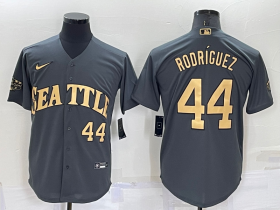 Wholesale Men\'s Seattle Mariners #44 Julio Rodriguez Number Grey 2022 All Star Stitched Cool Base Nike Jersey