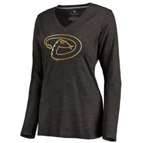 Wholesale Cheap Women\'s Arizona Diamondbacks Gold Collection Long Sleeve V-Neck Tri-Blend T-Shirt Black