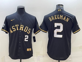 Wholesale Cheap Men\'s Houston Astros #2 Alex Bregman Number Black Gold 2022 World Series Stitched Baseball Jersey