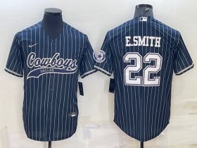 Wholesale Cheap Men\'s Dallas Cowboys #22 Emmitt Smith Navy With Patch Cool Base Stitched Baseball Jersey