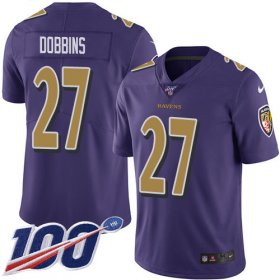 Wholesale Cheap Nike Ravens #27 J.K. Dobbins Purple Men\'s Stitched NFL Limited Rush 100th Season Jersey