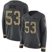 Wholesale Cheap Nike Patriots #53 Josh Uche Anthracite Salute to Service Women's Stitched NFL Limited Therma Long Sleeve Jersey