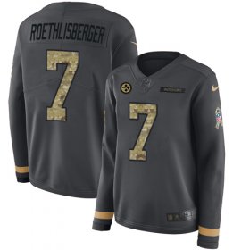 Wholesale Cheap Nike Steelers #7 Ben Roethlisberger Anthracite Salute to Service Women\'s Stitched NFL Limited Therma Long Sleeve Jersey