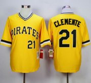 Wholesale Cheap Mitchell and Ness 1971 Pirates #21 Roberto Clemente Yellow Throwback Stitched MLB Jersey